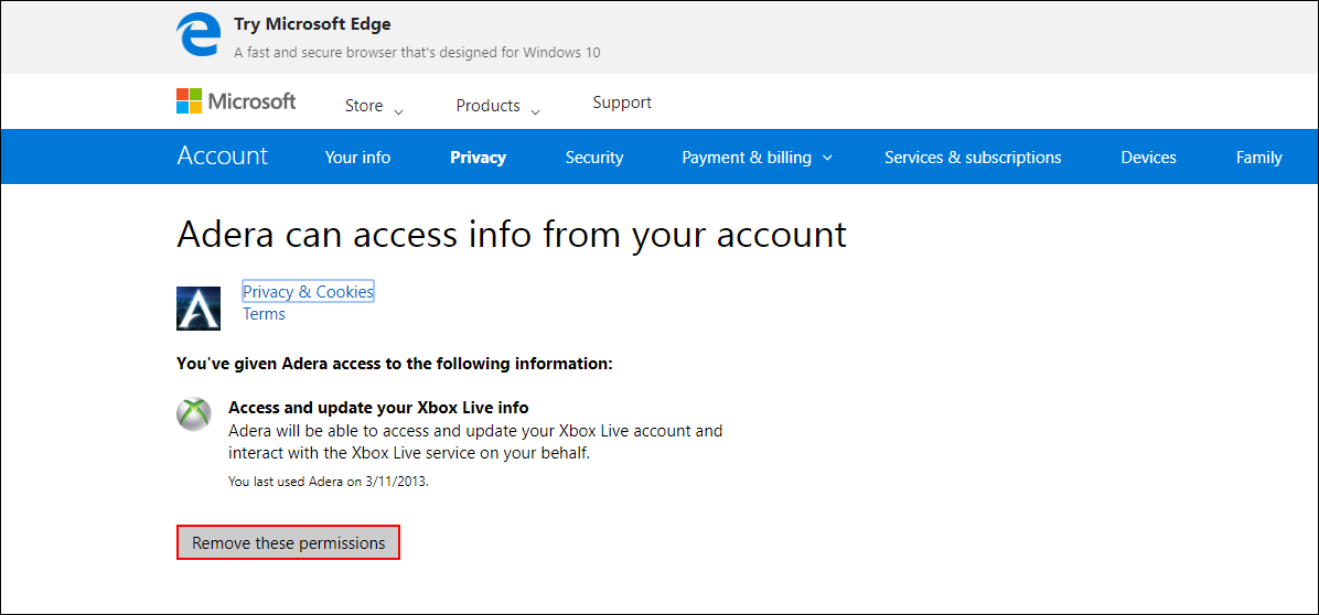 How to Revoke App Access to Your Microsoft Account Information.