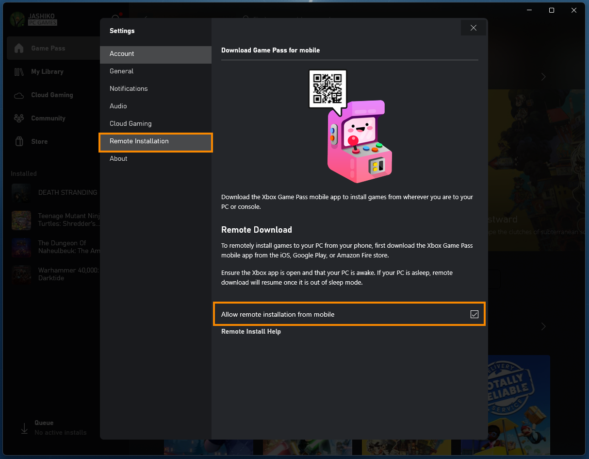 How to enable and use Game Pass Remote installation. (Game Pass App)
